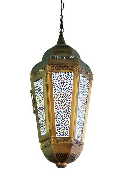 Estilo Islámico Oriental Latón Con Colorido Mosaico Vidrio Colgante Linterna — Foto de Stock