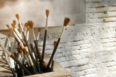 Beyaz Tuğla Duvarlı Sanatçı Fırçaları