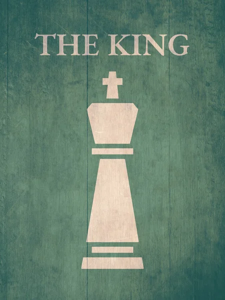 Silhouette King Chess Pjäs Grön Bakgrund Med Texturerad Text Och — Stockfoto