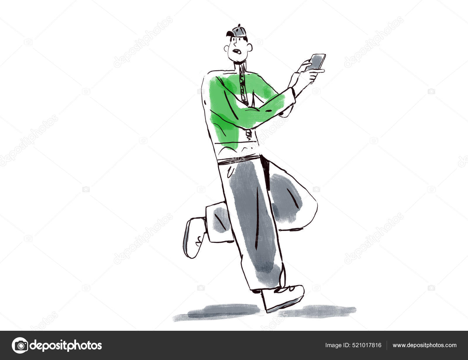 Funny Guy Walking His Phone His Hand Street Lifestyle Scene Stock Photo