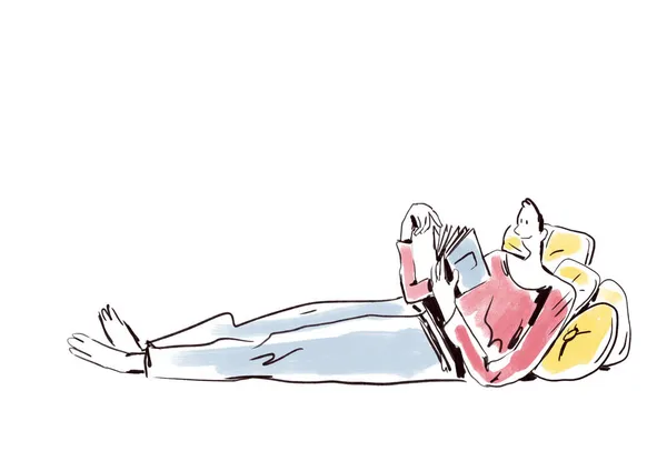 Lovely Guy Lying Enjoying Good Book Peaceful Reading Moment Piece — Stock Photo, Image