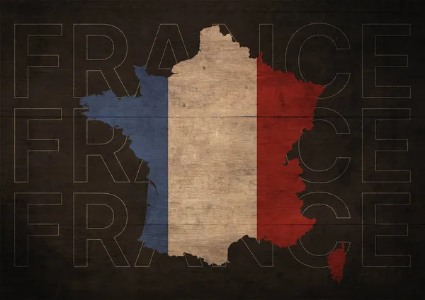 Illustrazione Francese Con Mappa Forma Del Paese Bandiera Con Torre — Foto Stock