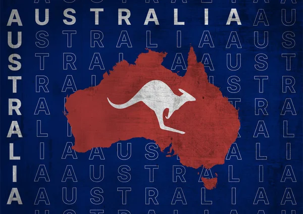 Avustralya Dan Kanguru Ülke Haritası Ngilizce Yazılmış Bir Illüstrasyon Nostalji — Stok fotoğraf