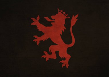 Aslanın en az tasarımı popüler İspanyol sembolü. güçlü bir renk ve modaya uygun bir poster. Baskı, duvar sanatı ve tanıtım için sanat