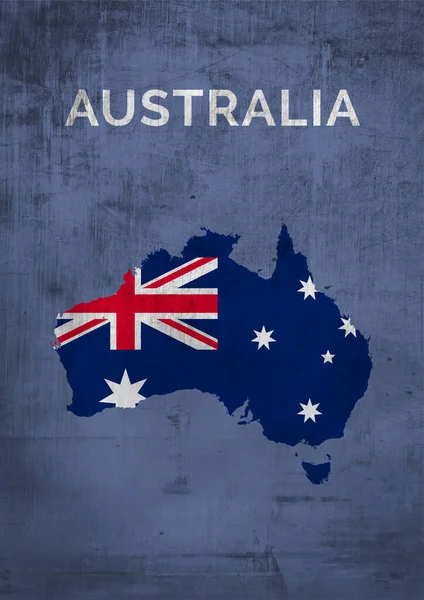 地図の国の形と象徴的なフラグを持つオーストラリアのイラスト ヴィンテージ感のある鮮やかなカラーとフラットデザイン アフィッシュ バナー マーケティング用のポスター — ストック写真