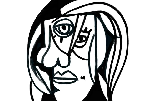 Joyful Woman Portrait Painting Cubism Inspiration Picasso Line Art Painting — Stock Photo, Image