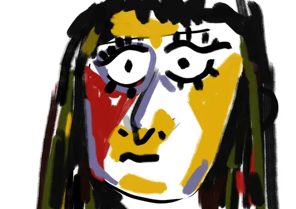 Gorgeous Shocked Woman Portrait Rough Sketch Painting Cubism Inspiration Picasso — Stock Photo, Image