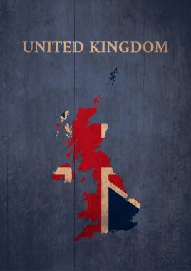 Harita ülke biçimli İngiliz Illustration ve sembolik bayrak. Modern tasarım, antika bir atmosfer ve doygun bir renk yaratıyor. afiş, duvar sanatı ve reklamlar için arkaplan