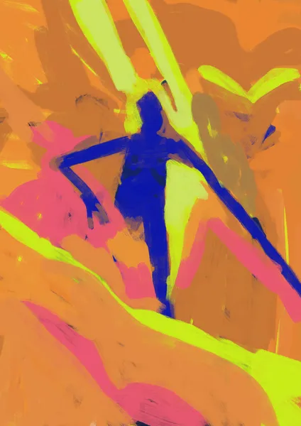 Hermoso Torso Humano Desnudo Caminando Con Fuego Alrededor Pintura Expresionista — Foto de Stock