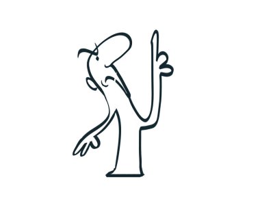 Komik mutsuz adam parmağını gösteriyor, karışık medya resmi, mutsuz. Güçlü renklerde tüyler ürpertici guaj resmi. Poster, sanat endüstrisi ve kitap kavramı