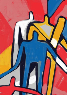 Güzel insanlar, Mondrian ve Kandinsky sanat, resim, neoplastik sanat ve insanlardan esinlenerek homurdanır. Doymuş renkte estetik resim. Yazdırma için resim