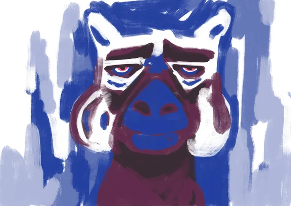 Beautiful Lama Face Portrait Tired Blue Painting Rough Inspired Mondrian — Stock Photo, Image