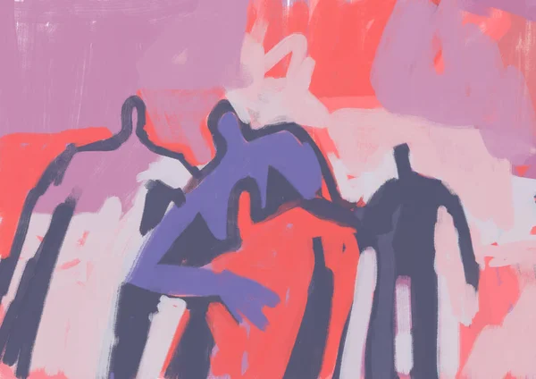 かなりの人々抽象的な形単色ピンクと紫 イラスト 現実的なラフ絵画 色の強い美しい絵画 イラスト Print — ストック写真