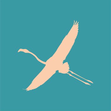 Yeşil arka planda izole edilmiş komik flamingo sineği, minimum konsept ve hayvan posteri. Renkleri zıt olan estetik bir poster. Baskı, duvar sanatı ve etkinliği için sanatsal çalışma