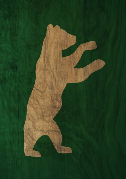 Alegre Minimalista Stand Urso Com Madeira Marrom Cor Verde Ilustração — Fotografia de Stock