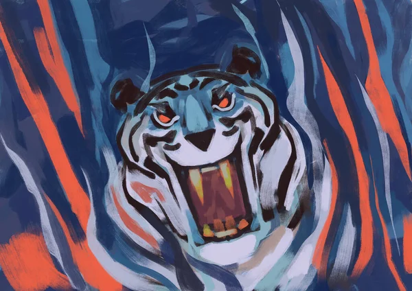 Zaburzenia Tygrys Krzyczy Płomieniach Ilustracji Nowoczesnego Malarstwa Graffiti Niepokojący Obraz — Zdjęcie stockowe