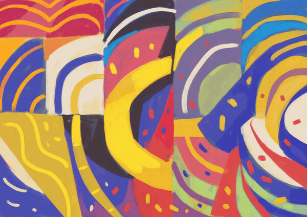 Lovely abstract art with geometrical shape and primary color inspired by Kandinsky and Malevich art, concept, abstract bauhaus and modern geometrical art. Aesthetic painting with strong color.