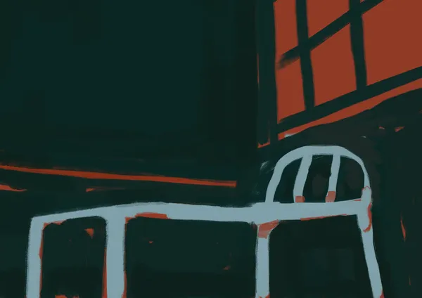Мрачная Экспрессионизм Живопись Совершенно Пустой Темной Комнатой Красное Окно Кровать — стоковое фото