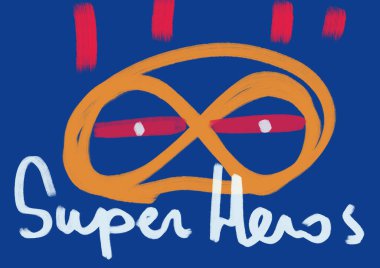 Maskeli yaratıcı süper kahraman, karışık medya konsepti, sokak sanatı ve grunge. Canlı renkte estetik akrilik tablo. Kitap, kapak ve baskı için boyama