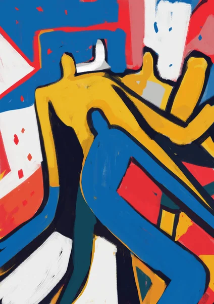 Lovely People Wraz Sylwetką Ludzkim Kształtem Inspirowane Sztuką Mondriana Kandinsky — Zdjęcie stockowe