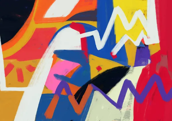 創造的な80年代アフロアメリカの落書きと色と抽象的な形状のスクイグル絵画やスクロール ミックスメディアイラスト スクイグル落書き 調和のとれた色で精力的な絵画 — ストック写真