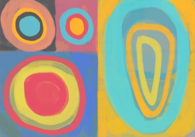 Yuvarlak şekilli, kare ve birincil renklere sahip oldukça soyut sanat Kandinsky ve Malevich sanatından, illüstrasyondan, gerçekçilikten ve soyutlanmadan esinlenilmiştir. Ayırt edici renkte estetik resim.