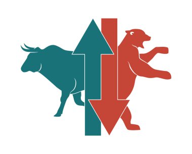 Heyecan verici boğa ayı karşısında, borsa konsepti. Güçlü renklerde estetik sanat eserleri. Baskı, duvar sanatı ve etkinliği için sanatsal çalışma
