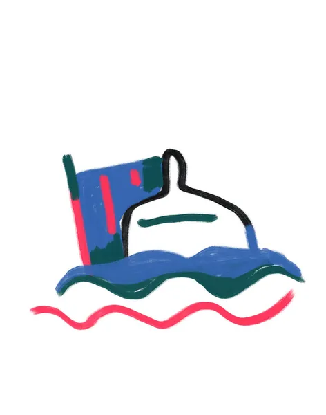 Симпатичный Персонаж Плавает Успокаивающих Минималистских Волнах Ярко Розового Аква Зеленого — стоковое фото