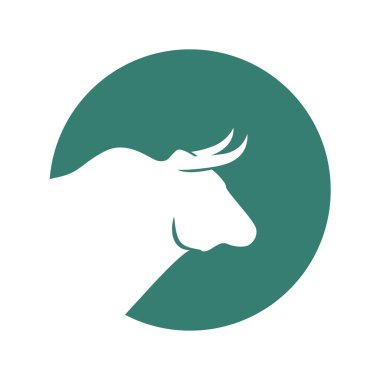 Yuvarlak siluetli neşeli bir boğa portresi ikonu, minimalist konsept tasarım illüstrasyonu, borsa konsepti. Canlı renkli yaratıcı bir poster. Afiş