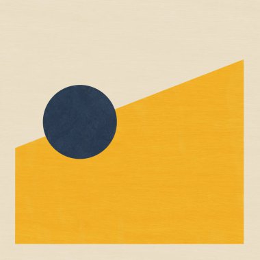 Sanatsal basit şekiller, desenli tasarım. Metin, minimalizm ve soyut sanat için kopyalama alanı olan pankart. Canlı renkte stilize edilmiş bir poster. Yazı için poster