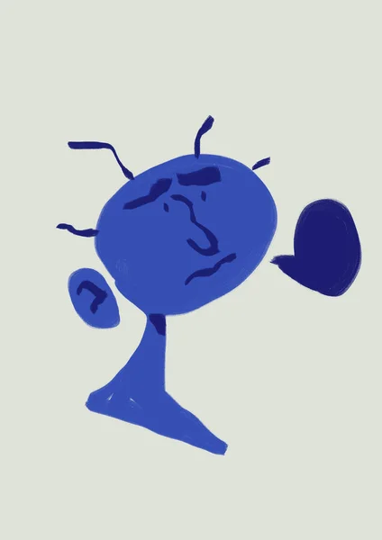 Vynalézavý Portrét Modrý Chlap Bublinou Kreslená Barva Energická Gouache Malba — Stock fotografie