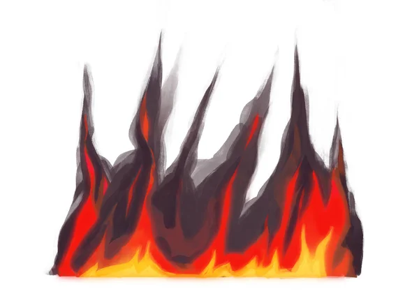 Ściana Płomieni Płonąca Świecąca Odizolowana Biało Efekt Ognia Clip Sztuki — Zdjęcie stockowe