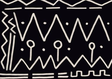 Siyah arka planda güzel bir Afrika sanat deseni, soyut sanatla tırnak boyası tasarımı. Kente kumaş resmi, siyah ve beyaz. Broşür, pazarlama ve reklamlar için soyut sanat