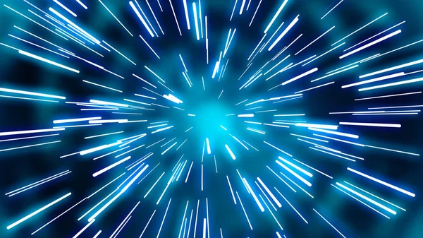 Kozmik uzay yolculuğu etkisi, yok olma noktası olan neon ışık hızı, geleceksel tasarım kavramı. Galaksi ve yıldızlar, ince bir renk. Şirket, broşür ve pazarlama için gelecek tasarımı