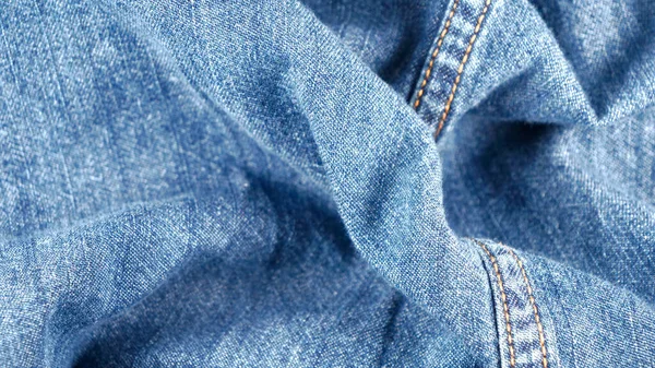 Wrinkled Jeans Fabric Flat Hollows Waves Blurred — Stock Photo, Image