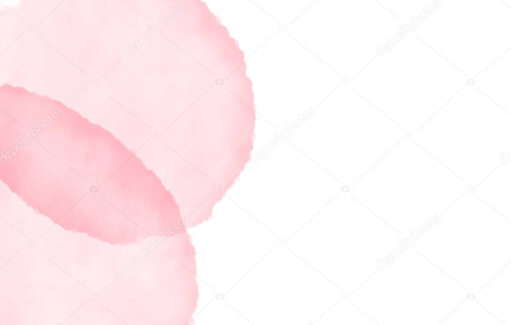 Abstract pink watercolor. Watercolor stain paint in center. Background for invite card, baby shower, weddings with copy space. Pink pastel color for summer.