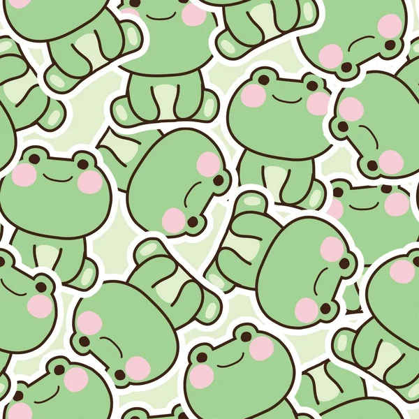 Oturmakta olan sevimli kurbağanın kusursuz deseni arka planda poz veriyor. Hayvan karakteri çizgi film tasarımı. Tekrarlıyorum. Kawai. Bebek bezi, hediye kağıdı, kart, pankart, duvar kağıdı, yapıştırıcı..