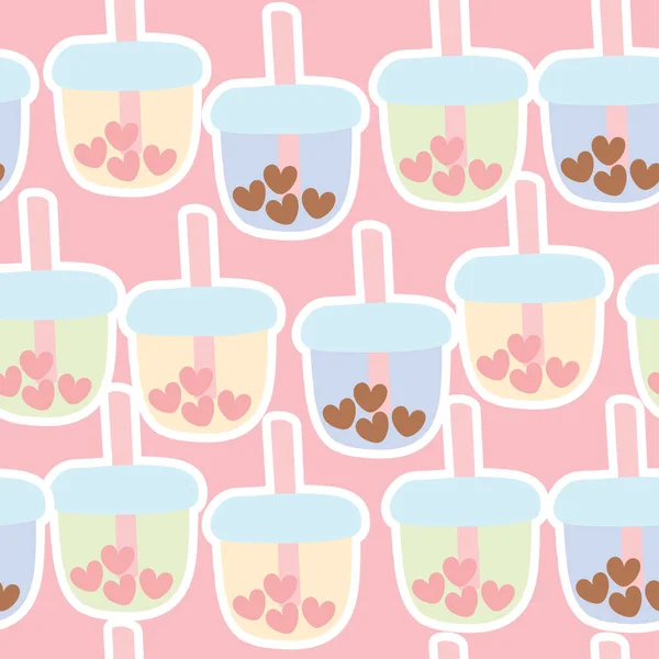 Pastel Seamless Wzór Cute Bańki Mleka Kreskówki Herbaty Różowym Tle — Wektor stockowy