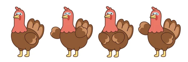 Bonita Sonrisa Cara Pavo Pájaro Varias Poses Dibujos Animados Sobre — Archivo Imágenes Vectoriales