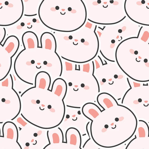 Modèle Sans Couture Sourire Rose Mignon Tête Lapin Fond Dessin — Image vectorielle