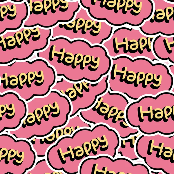 Kusursuz desen. Metin arkaplan. Pembe bulutlu mutlu sözcük. El yazısı. Kart için resim, kağıt hediye, duvar kağıdı, kumaş perdesi..