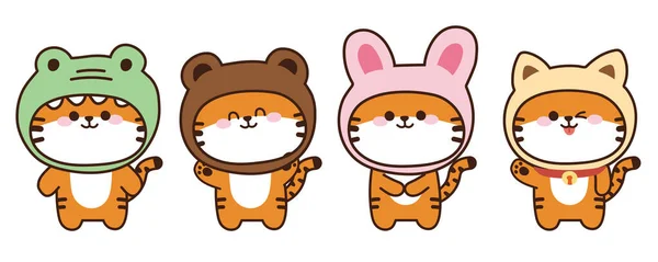 Frog Bear Cat Hat Mascot Animal Character Design Kid Graphic — 스톡 벡터