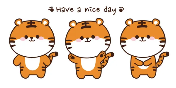Set Simpatico Sorriso Tigre Faccia Varie Pose Cartoon 2022 Capodanno — Vettoriale Stock