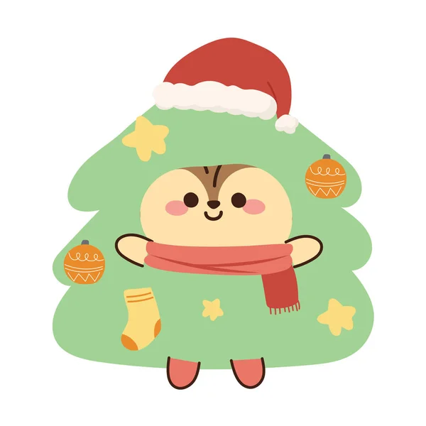 Cute Hedgehog Wear Christmas Tree Costume Cartoon White Background Animal — Stok Vektör