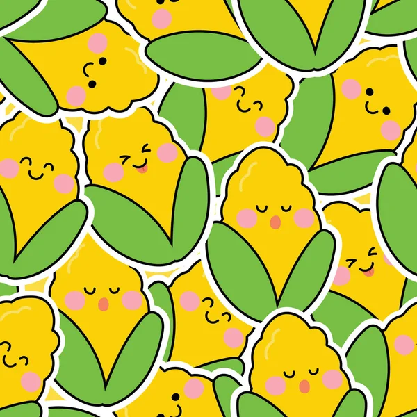 Seamless Pattern Cute Corn Cartoon Background Image Card Poster Banner — Stockvector