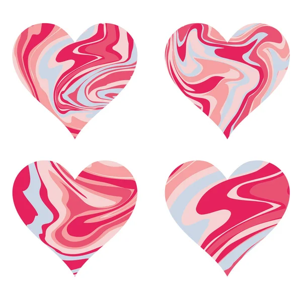 Set Marble Texture Heart Shape White Background Pink Valentine Concept — Stock Vector