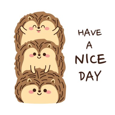 Beyaz arka planda şirin kirpi selamı. Hayvanlar için karakter çizimi. El çizimi. İzole edilmiş..