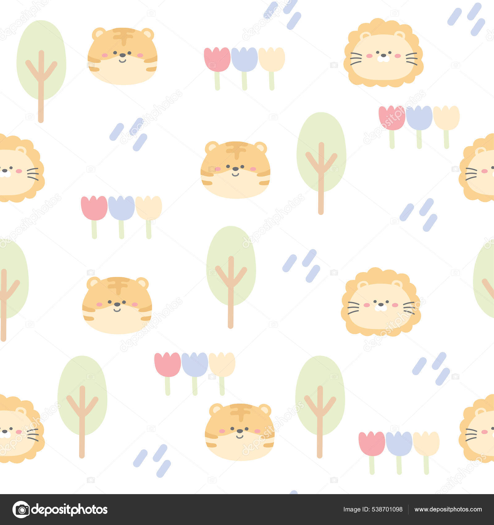 Padrão Sem Emenda Leão Bonito Tigre Com Árvore Flor Fundo Vetor de  ©ma_nud_sen 538701098, image size:1600x1700