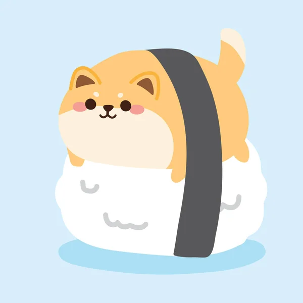 Sushi Cartoon Cute Fat Chiba Inu Dog Japanese Rice Blue — Stock Vector