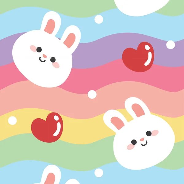 무지개에 귀여운 토끼의 놀라운 Background Animal Character Design Image Banner — 스톡 벡터